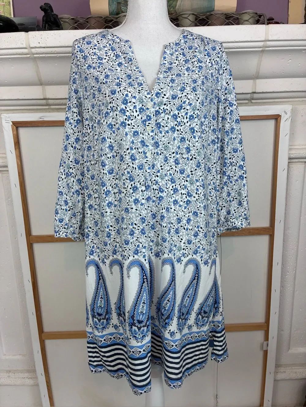 Old Navy Airy Floral Cottagecore Dress w/ 3/4 sleeves